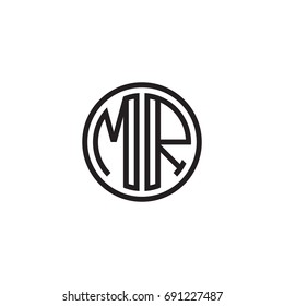Initial letter MR, minimalist line art monogram circle logo, black color