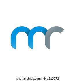 initial letter mr modern linked circle round lowercase logo blue gray