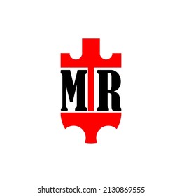 Letra inicial MR blando de la corona roja simple logo. Mínimo y único.