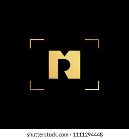 Initial letter MR RM minimalist art monogram shape logo, gold color on black background