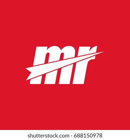 initial letter mr white flat logo vector in red background