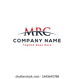 Initial letter MRC, overlapping movement swoosh horizon logo company design inspiration in red and dark blue color vector