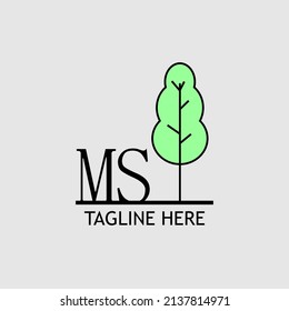 Initial letter MS with green tree logo. Minimal, simple and unique.