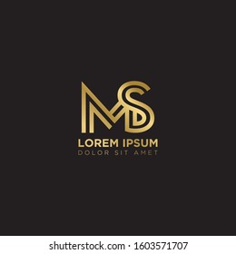 Initial Letter MS linked uppercase overlap modern gold logo vector design template. Suitable for business, consulting group company.