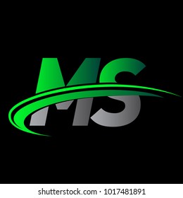 initial letter MS logotype company name colored green and black swoosh design. vector logo for business and company identity.