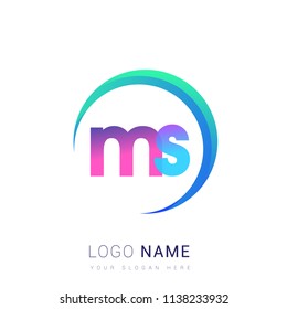 initial letter MS logotype company name, coloreful and swoosh design. vector logo for business and company identity.