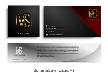 initial letter MS logotype company name colored gold elegant design. Vector sets for business identity on black background.