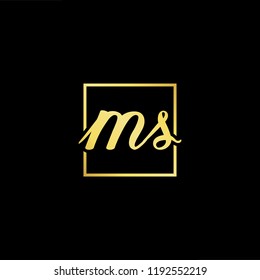 Initial letter MS SM minimalist art monogram shape logo, gold color on black background