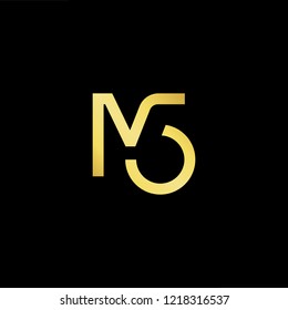 Initial letter MS SM minimalist art logo, gold color on black background.