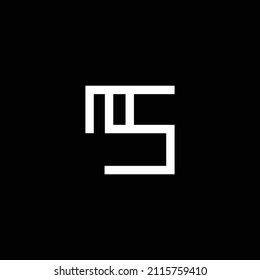Letra inicial logotipo de concepto minimalista MS SM, negro y blanco.