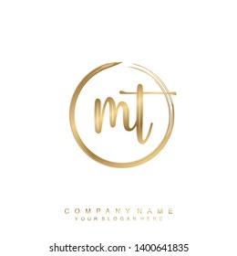 Initial letter MT beautiful handwriting logo vector template