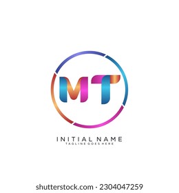 Initial letter MT curve rounded logo, gradient vibrant colorful glossy 