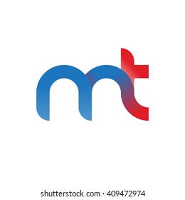 initial letter mt linked round lowercase logo blue red