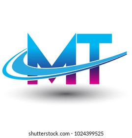 initial letter MT logotype company name colored blue and magenta swoosh design. vector logo for business and company identity.
