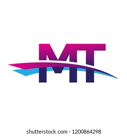 initial letter MT logotype company name colored blue and magenta swoosh design. vector logo for business and company