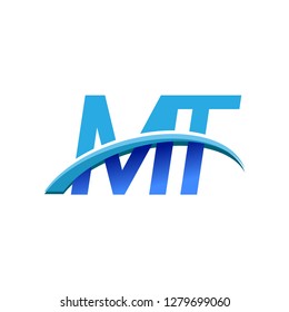 initial letter MT logotype company name colored blue and swoosh design. vector logo for business and company identity.