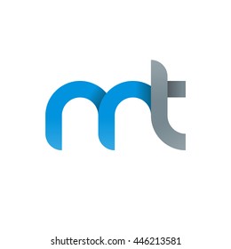 initial letter mt modern linked circle round lowercase logo blue gray