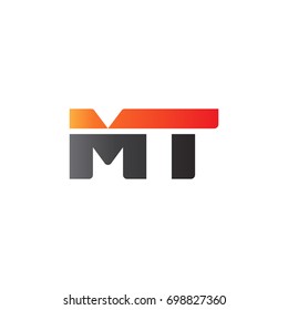 Initial letter MT, straight linked line bold logo, gradient fire red black colors