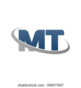initial letter MT swoosh ring company logo blue gray
