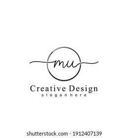 Initial letter MU calligraphy handwritten logo. Handwritten alphabet in the logo template. Letters and Alphabet for your logo design.