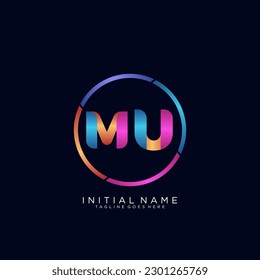 Initial letter MU curve rounded logo, gradient vibrant colorful glossy 