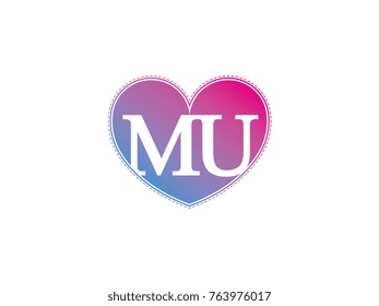 the initial letter MU in the heart symbol as a logo, sign and decoration