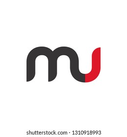 Initial Letter MU Linked Circle Lowercase Logo Black Red Icon Design Template Element - Vector