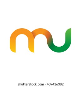 initial letter mu linked round lowercase logo orange green