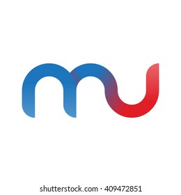 initial letter mu linked round lowercase logo blue red