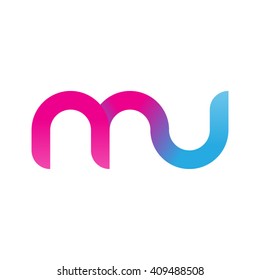 initial letter mu linked round lowercase logo pink blue purple