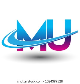 initial letter MU logotype company name colored blue and magenta swoosh design. vector logo for business and company identity.
