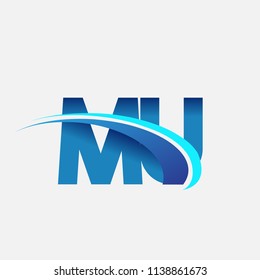 initial letter MU logotype company name colored blue and swoosh design. vector logo for business and company identity.
