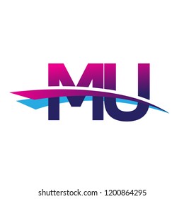 initial letter MU logotype company name colored blue and magenta swoosh design. vector logo for business and company
