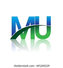 initial letter MU logotype company name colored blue and green swoosh design. vector logo for business and company identity.
