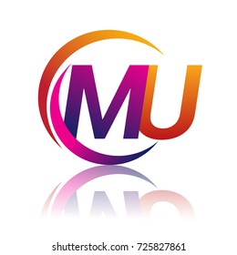 initial letter MU logotype company name orange and magenta color on circle and swoosh design. vector logo for business and company identity.
