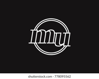 Initial letter mu lowercase outline inside the circle logo template white on black background