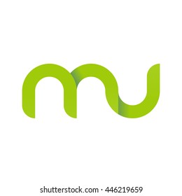 initial letter mu modern linked circle round lowercase logo green