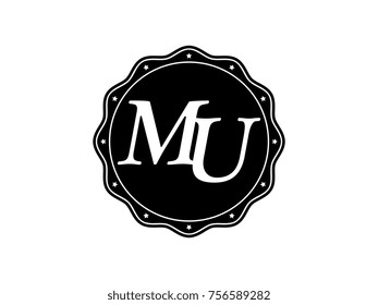 Initial letter MU monogram logo black seal stamp lace