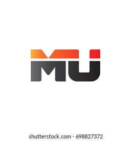 Initial letter MU, straight linked line bold logo, gradient fire red black colors