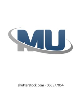 initial letter MU swoosh ring company logo blue gray