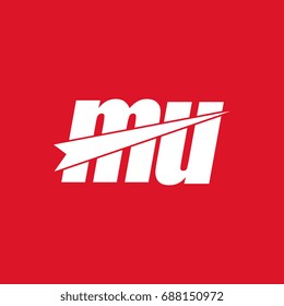 initial letter mu white flat logo vector in red background