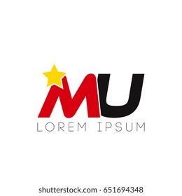 Initial letter mu yellow star logo red black