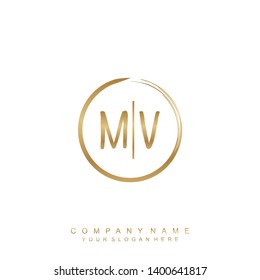 Initial letter MV beautiful handwriting logo vector template