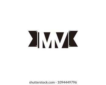 Initial letter mv black ribbon logo design