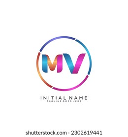 Initial letter MV curve rounded logo, gradient vibrant colorful glossy 