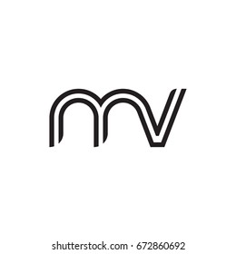 Initial letter mv, linked outline rounded lowercase, monogram black