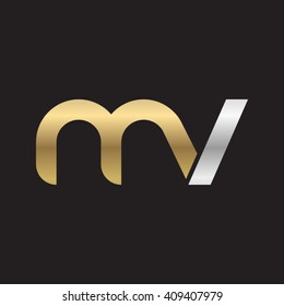 initial letter mv linked round lowercase logo gold silver black background
