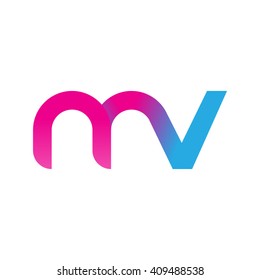 initial letter mv linked round lowercase logo pink blue purple