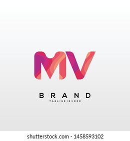 Initial letter MV logo with colorful background, letter combination logo design for creative industry, web, business and company. - Vector