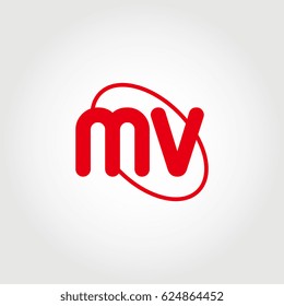 initial letter mv logo red on white background
